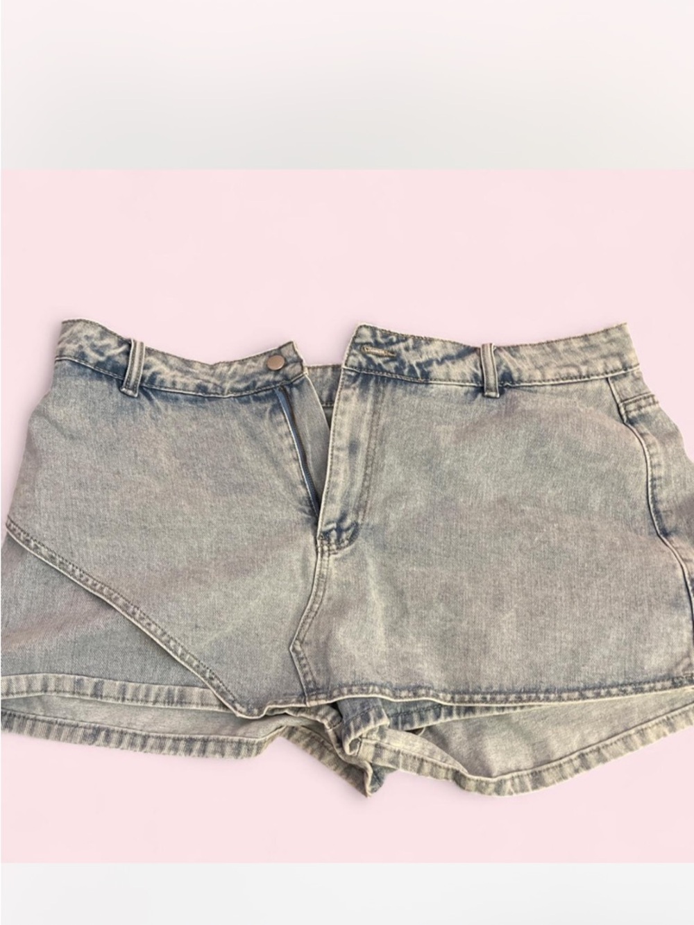 SHEIN Light Gray Washed Denim Mini Skirt-Shorts